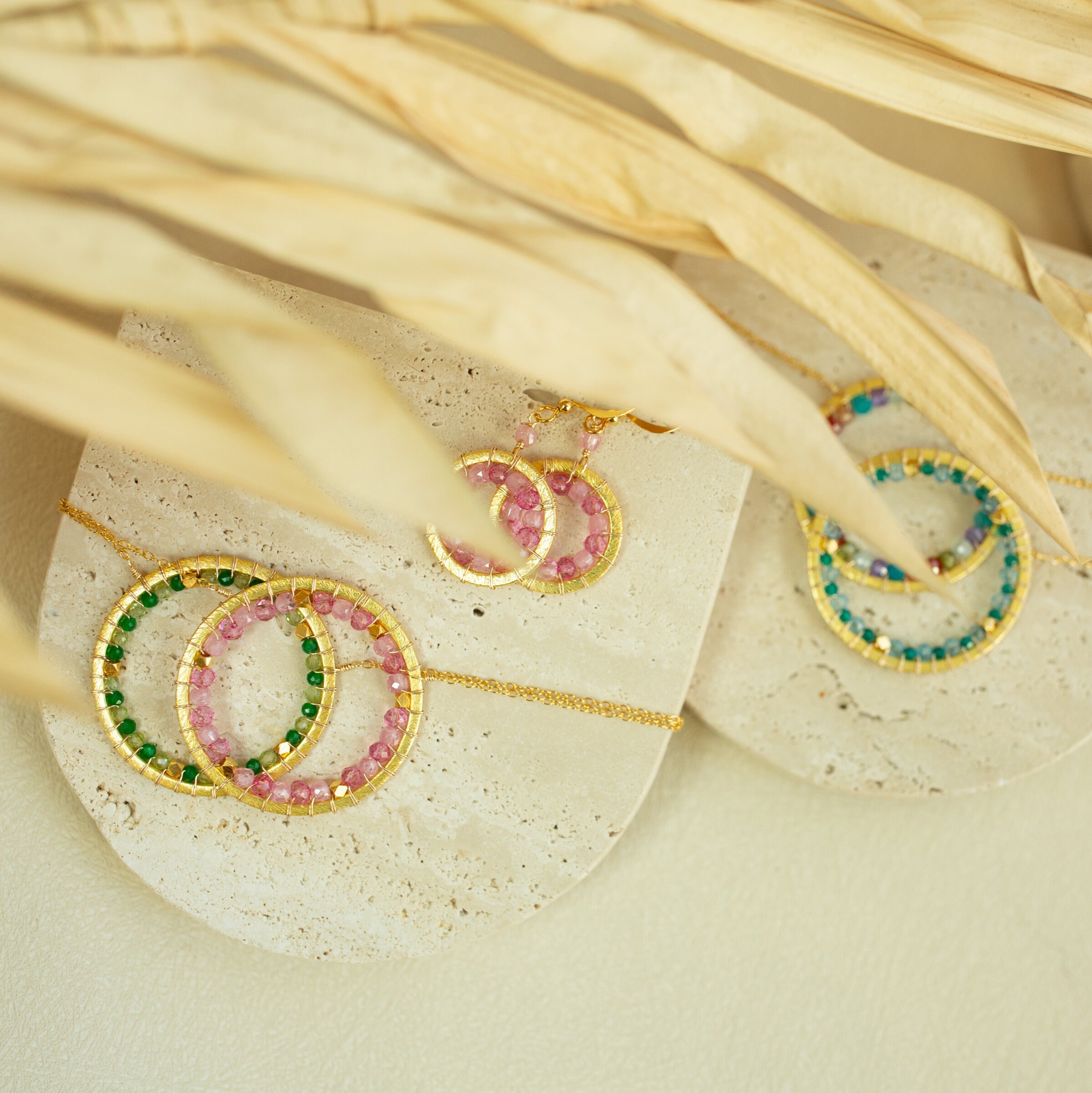 Pink Gemstone Halo Necklace