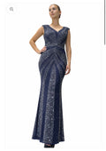 Navy Beaded Gown with Low Back