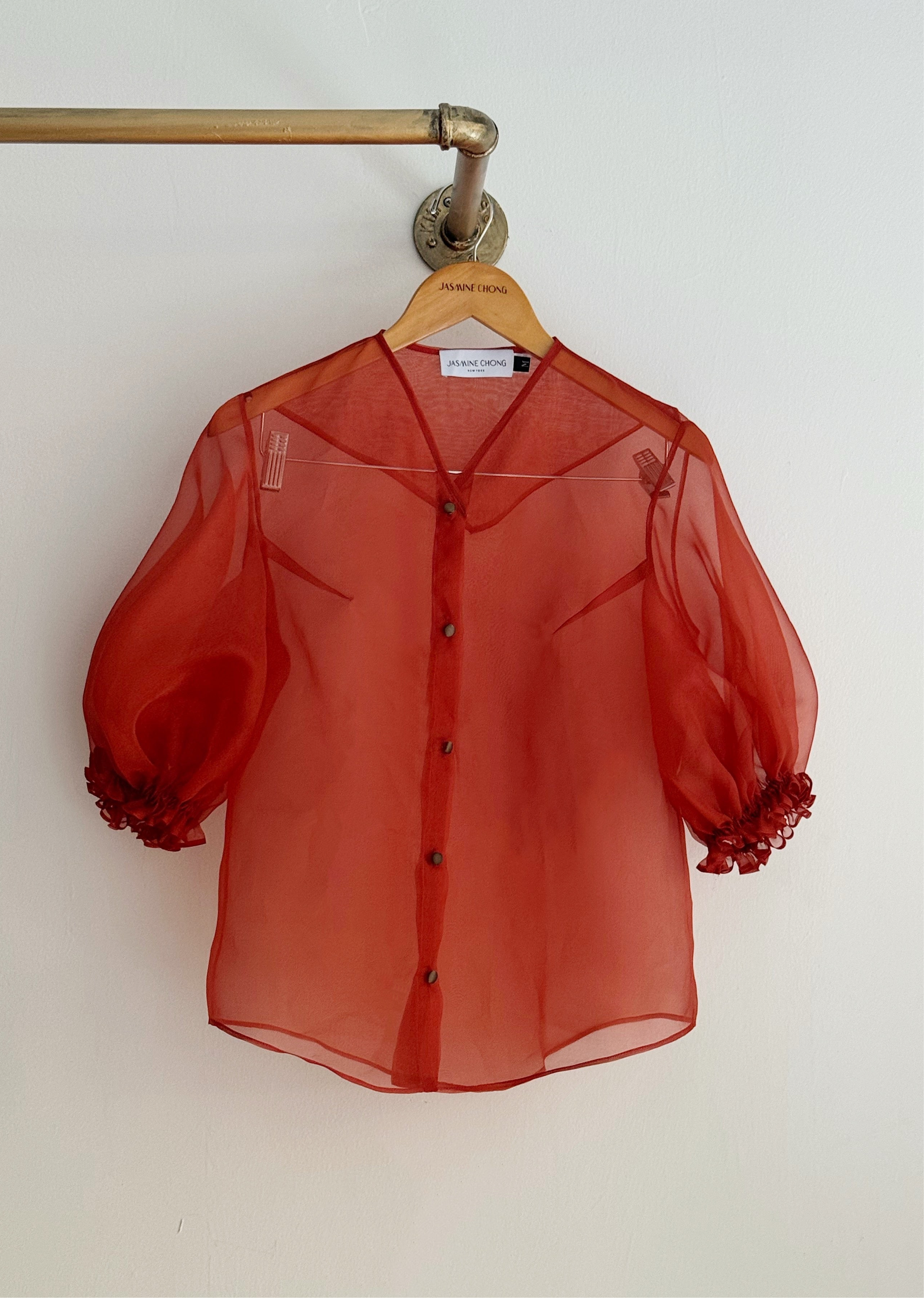 Alisa Puff-Sleeve Top in Silk Organza