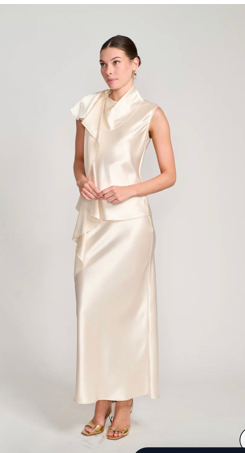 DioMi-Draped Cascade Silk Blouse in Champagne