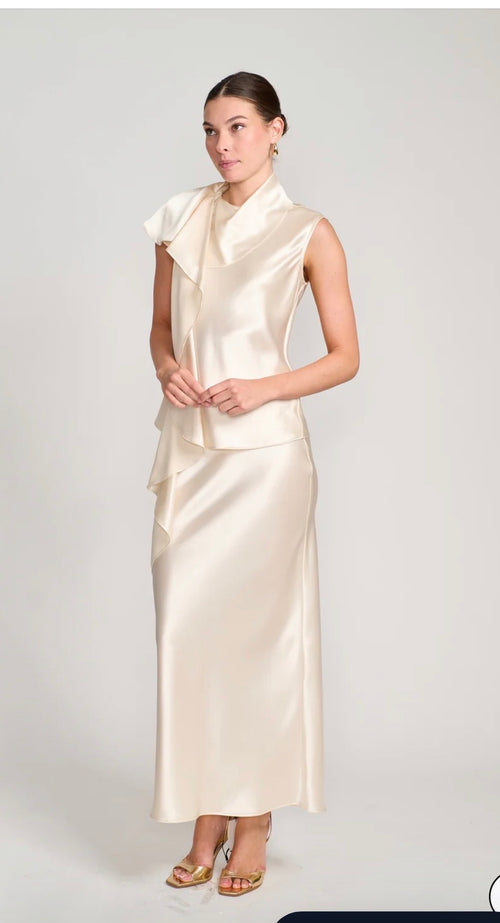 DioMi-Draped Cascade Silk Blouse in Champagne