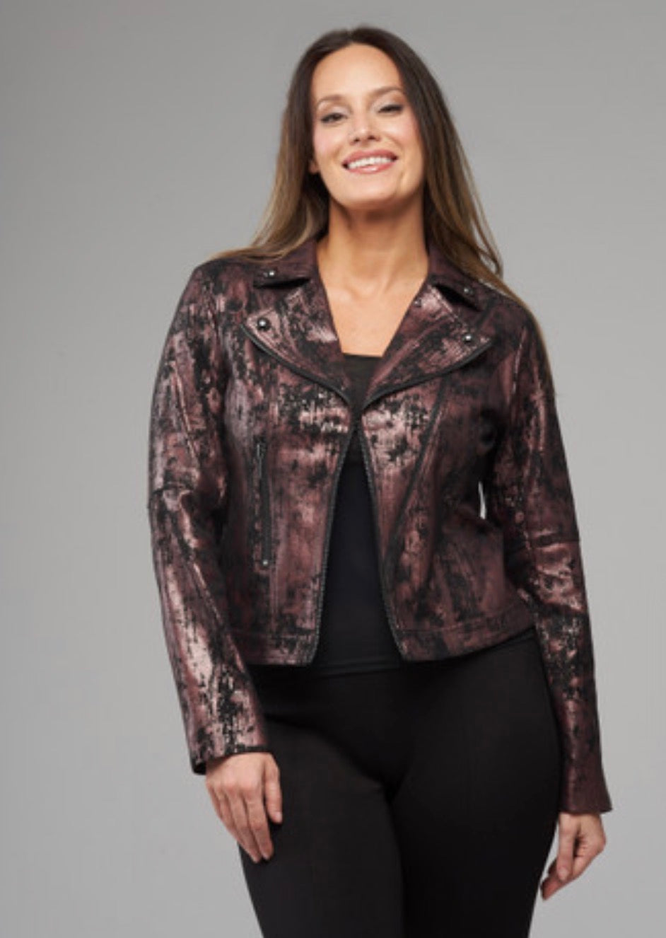 Gianna Metallic Vegan Leather Moto Jacket