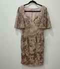 Feriani Couture Taupe Beige Floral Lace Sheath Dress V-Neck Zip 8