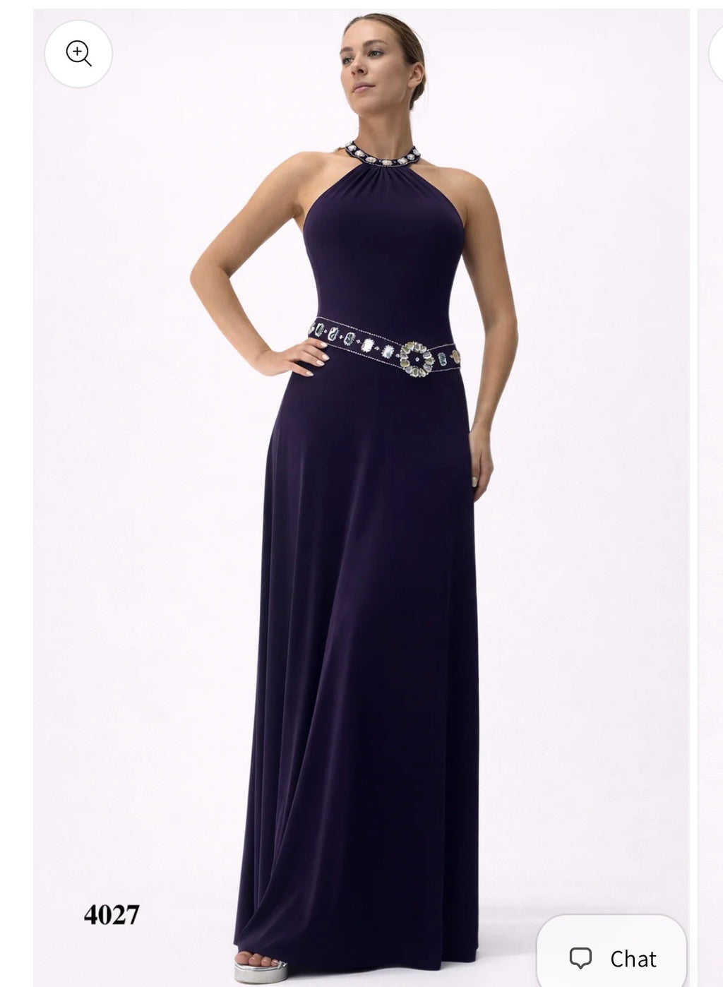 Halter Purple Gown with Silver Bead Details at Neckline and Waist