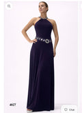 Halter Purple Gown with Silver Bead Details at Neckline and Waist