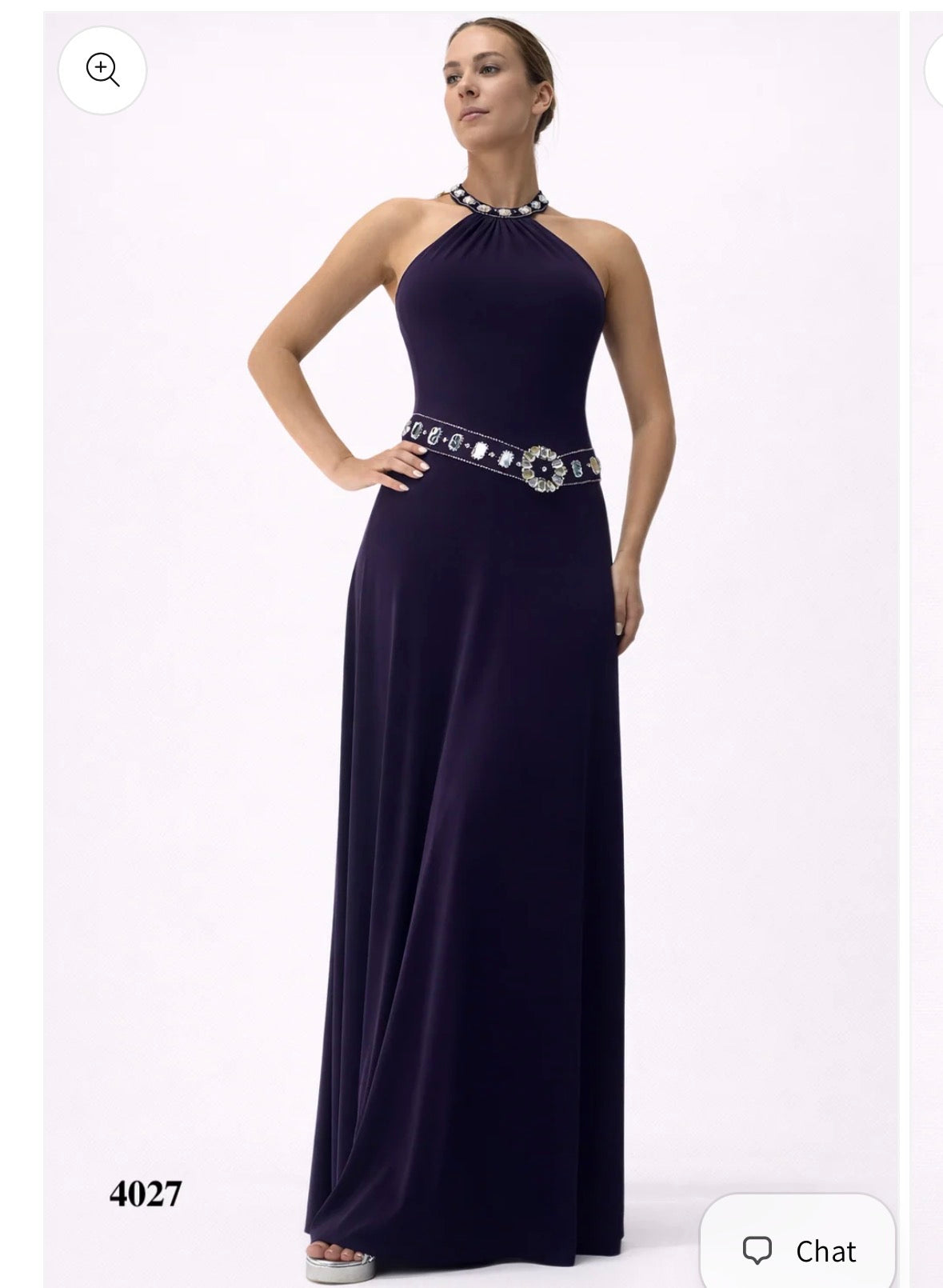 Halter Purple Gown with Silver Bead Details at Neckline and Waist
