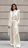 Diomi-Wide Leg Draped Pants Champagne