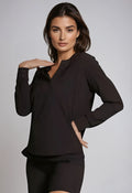 Resort Vee Long Sleeve Popover Shirt - Black