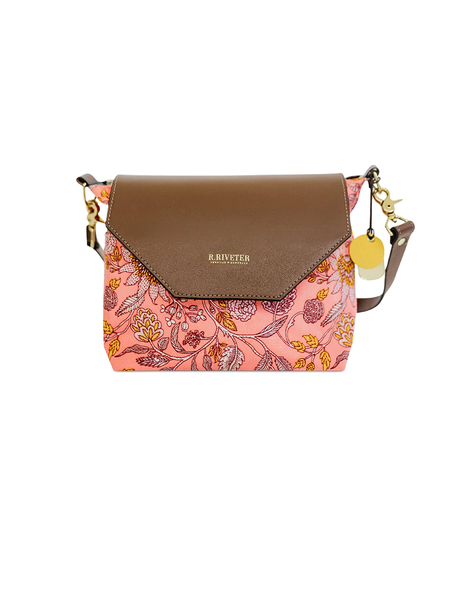 Hobby | Rose Bandana Printed Nylon + Brown Leather Shoulder Bag