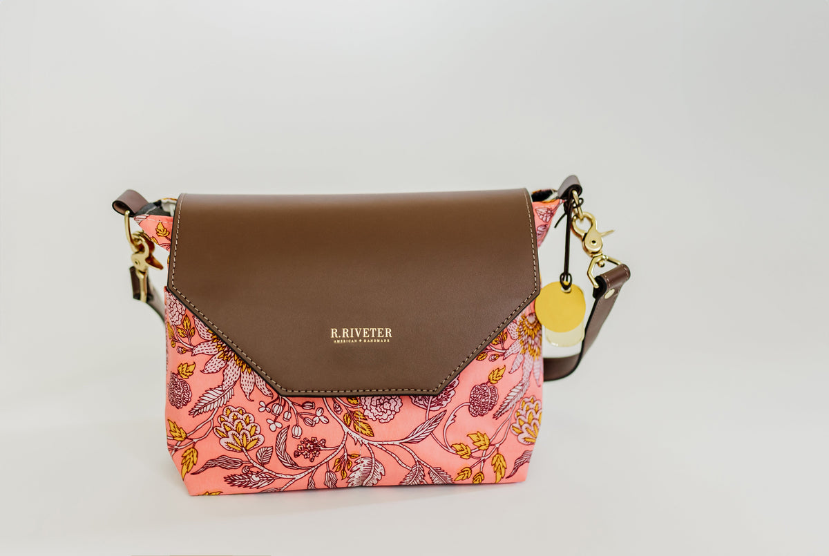 Hobby | Rose Bandana Printed Nylon + Brown Leather Shoulder Bag