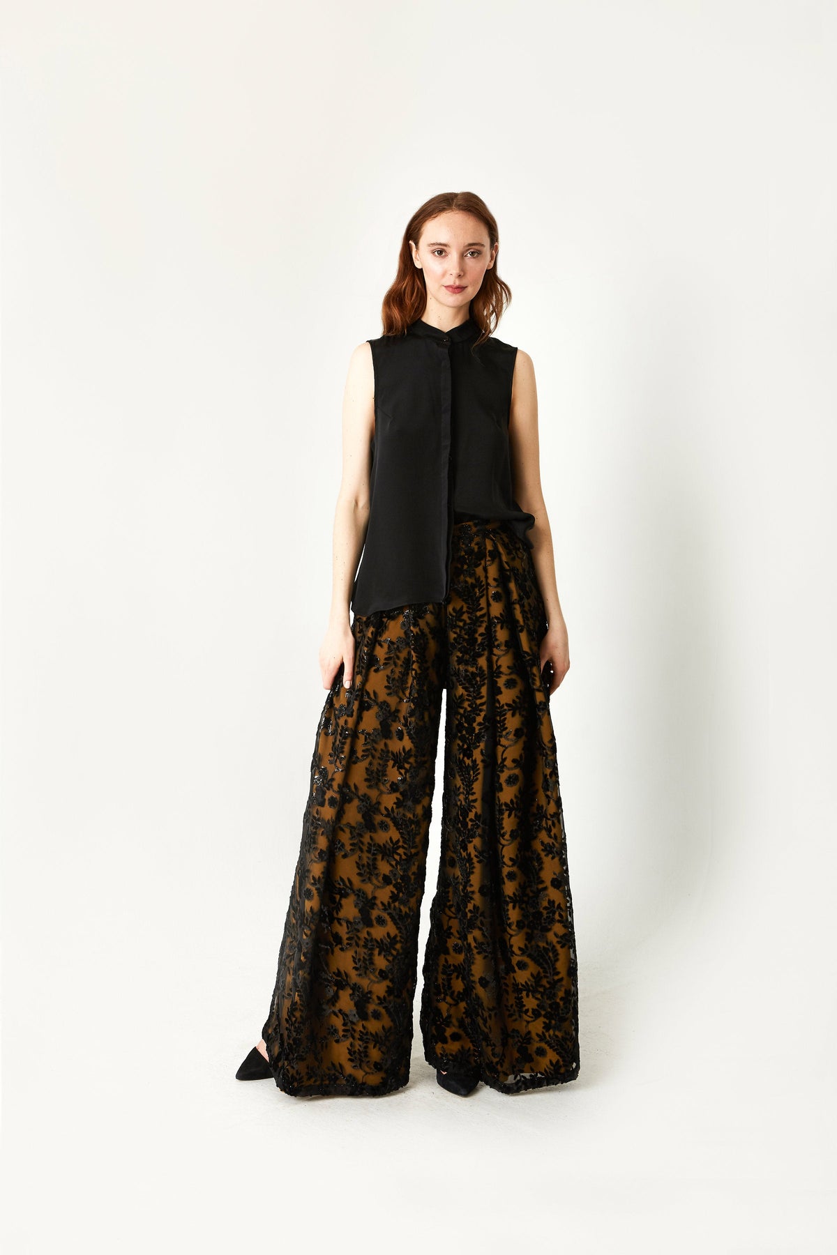 Land & Sea Winged Sleeveless Silk Blouse