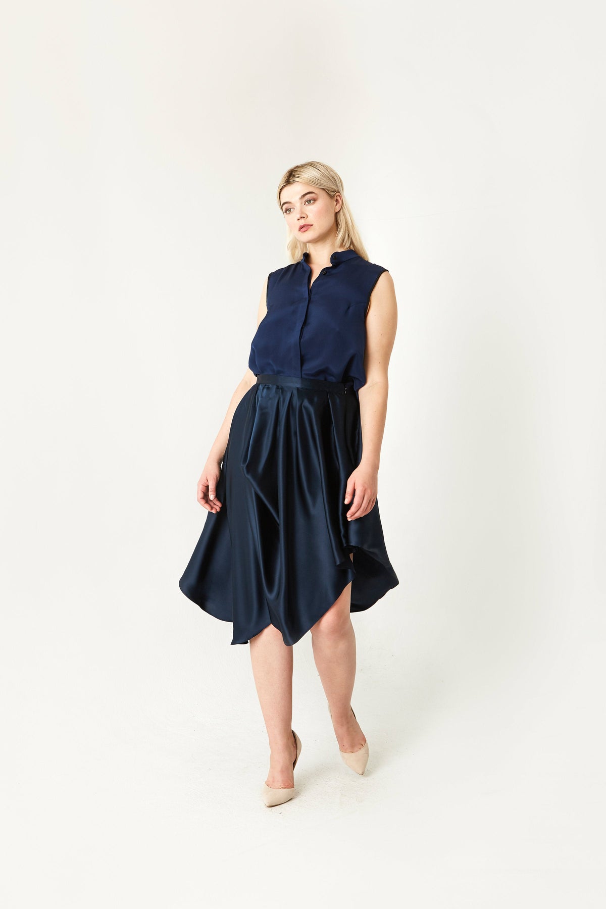 Land & Sea Winged Sleeveless Silk Blouse