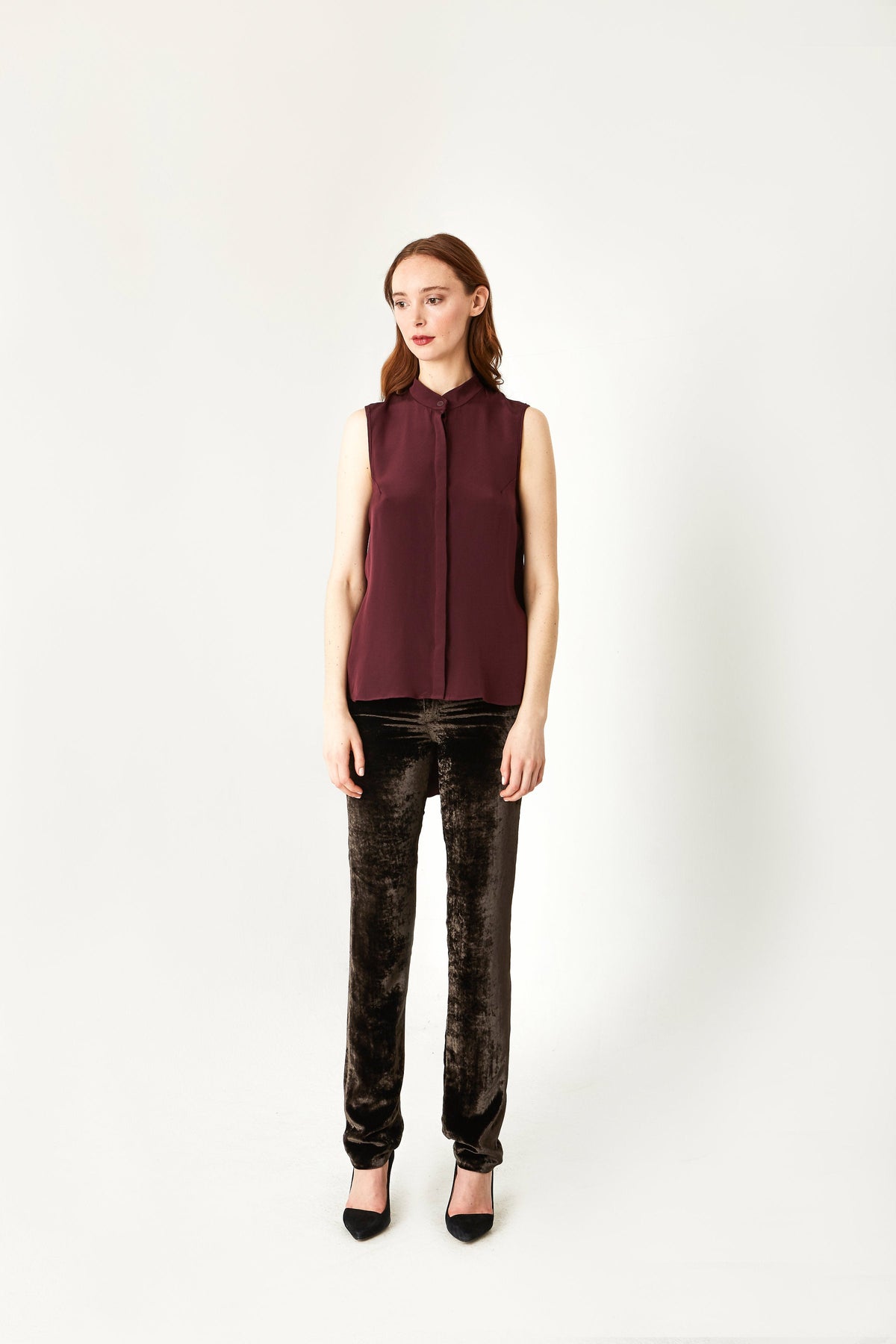 Land & Sea Winged Sleeveless Silk Blouse