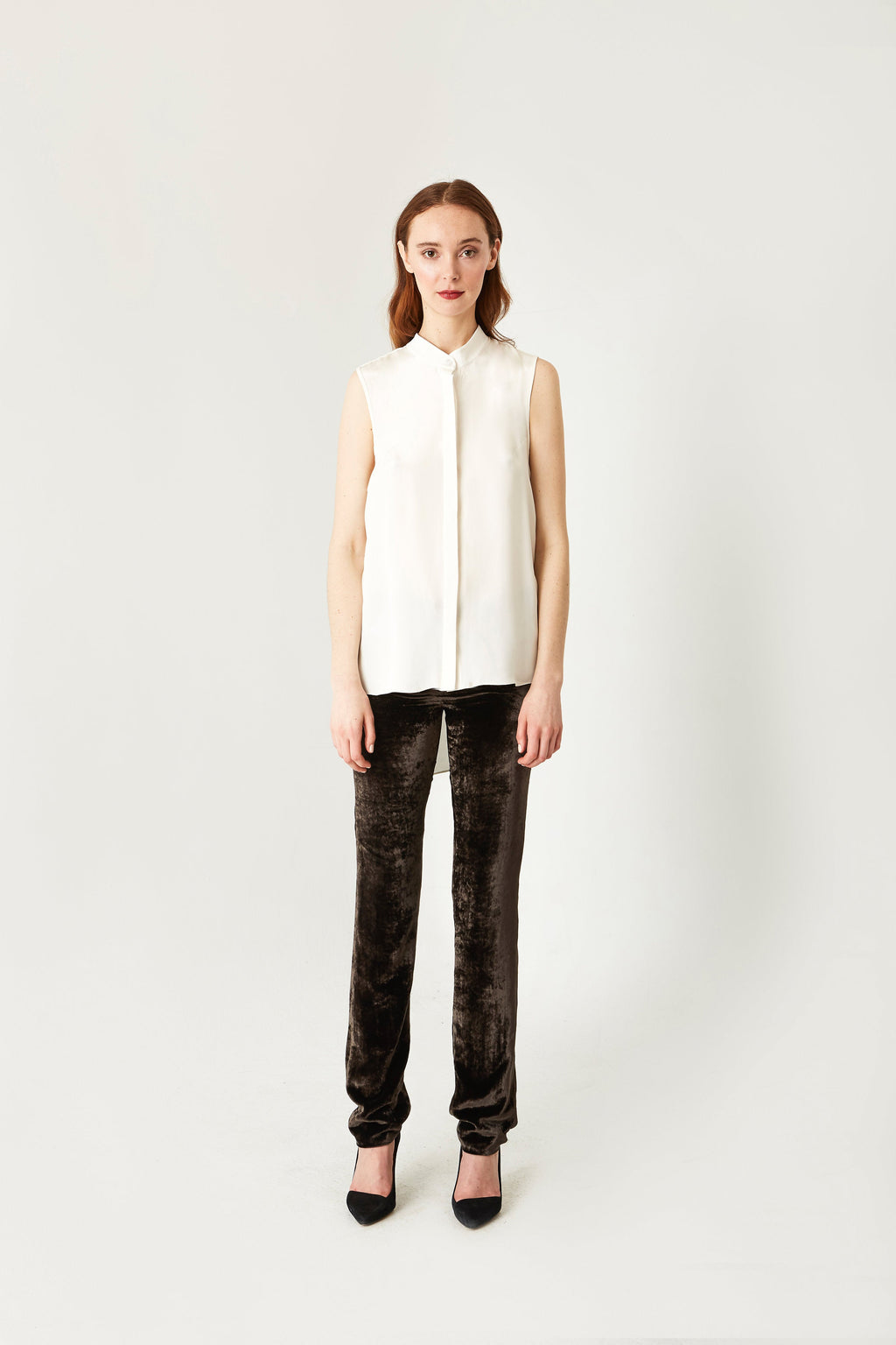 Land & Sea Winged Sleeveless Silk Blouse