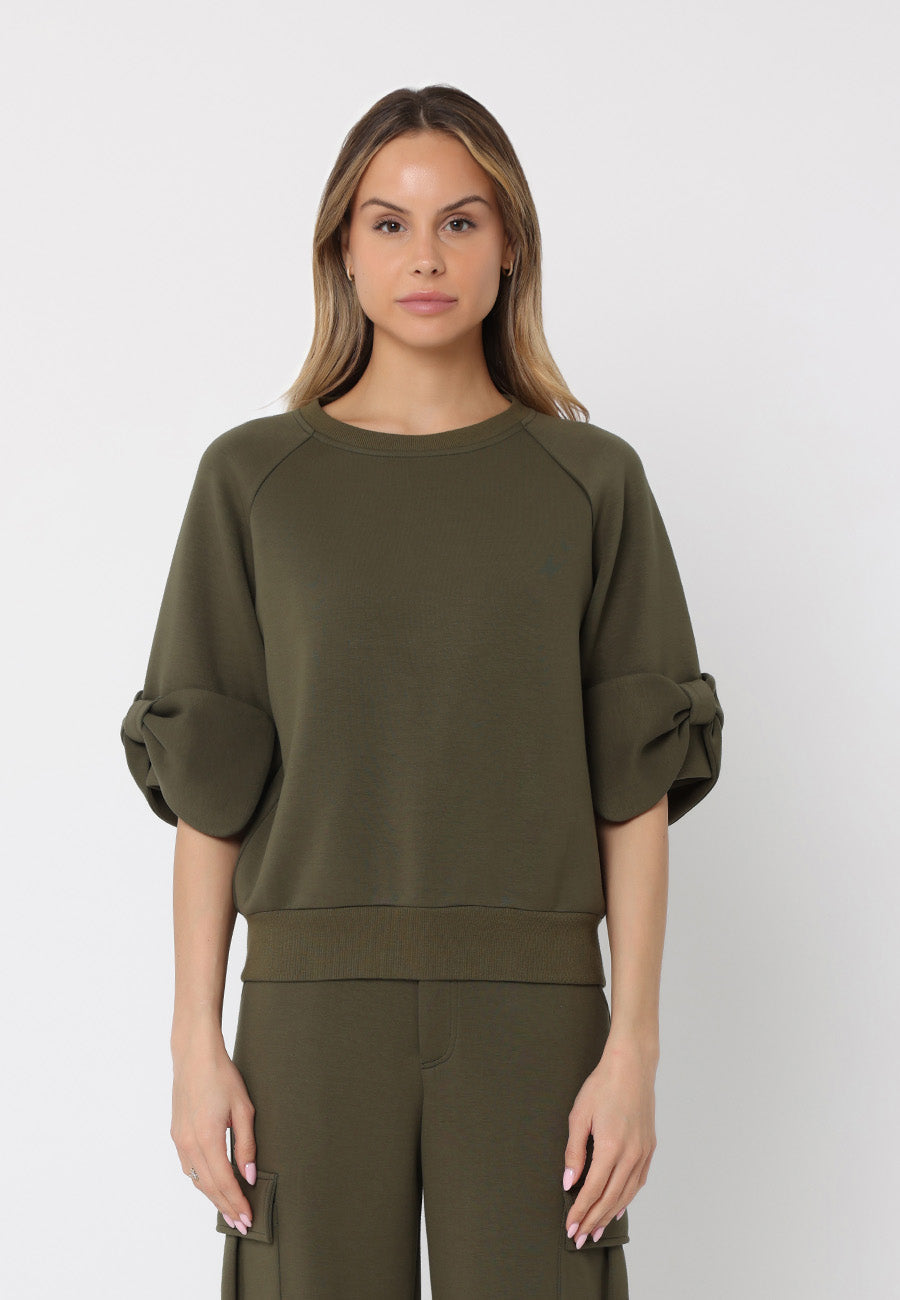 Bow detail sleeve round neck solid top