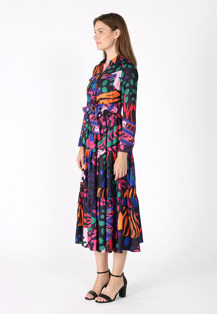Abstract Print Full Sleeve Long Dress