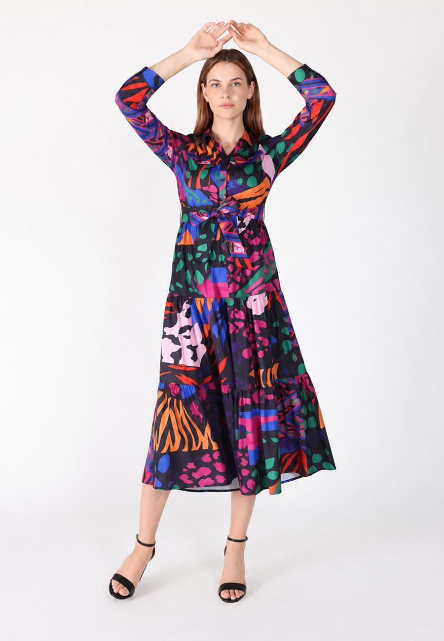 Abstract Print Full Sleeve Long Dress
