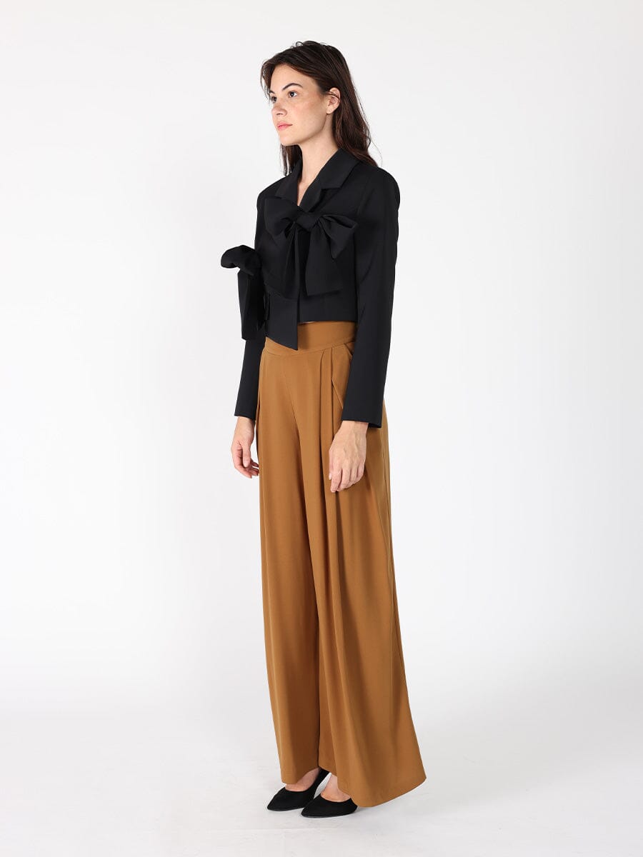 Gracia Fashion Women's Applique Bow Front Button Open Crop Jacket