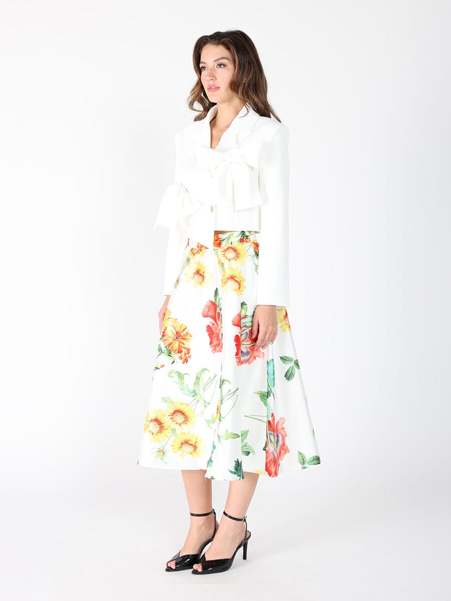 Gracia Fashion Women's Applique Bow Front Button Open Crop Jacket