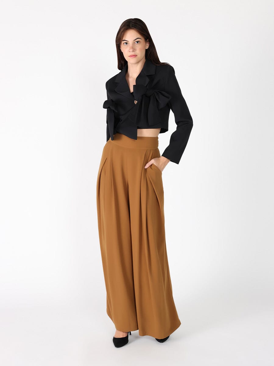 Gracia Fashion Women's Applique Bow Front Button Open Crop Jacket