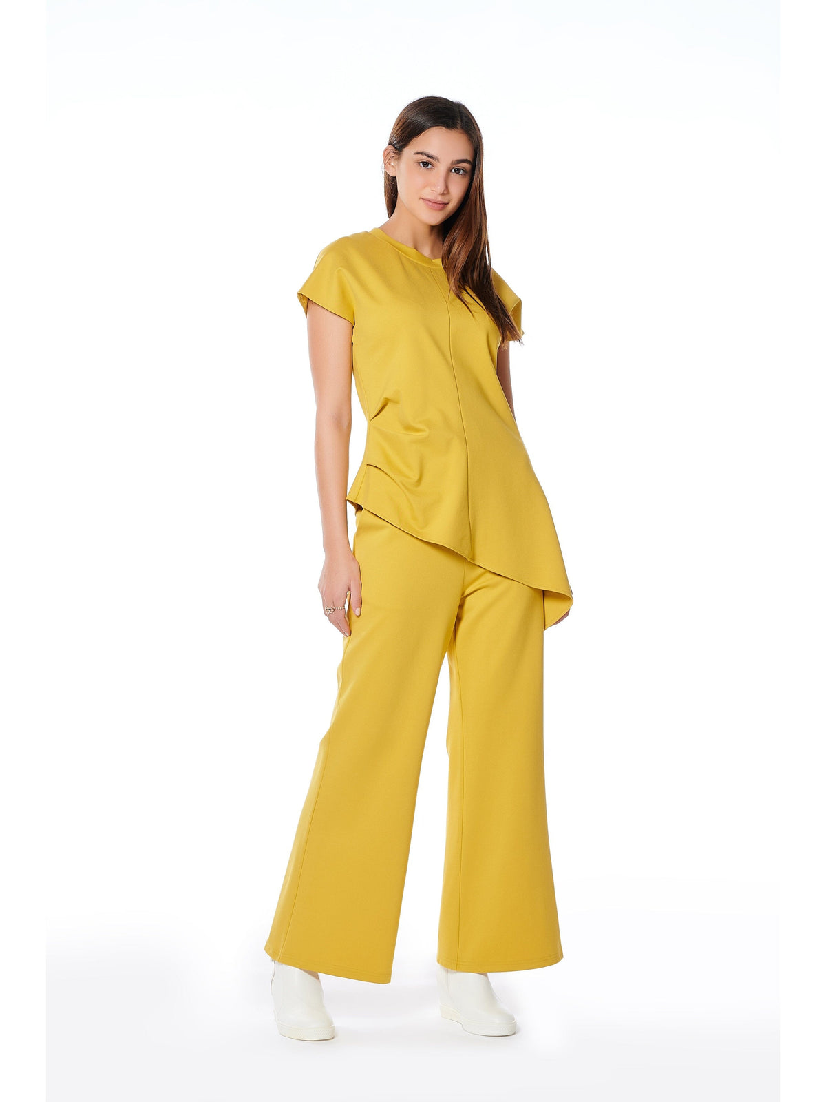 Gracia Fashion Women's Asymmetric Cut Ruched-Side Top