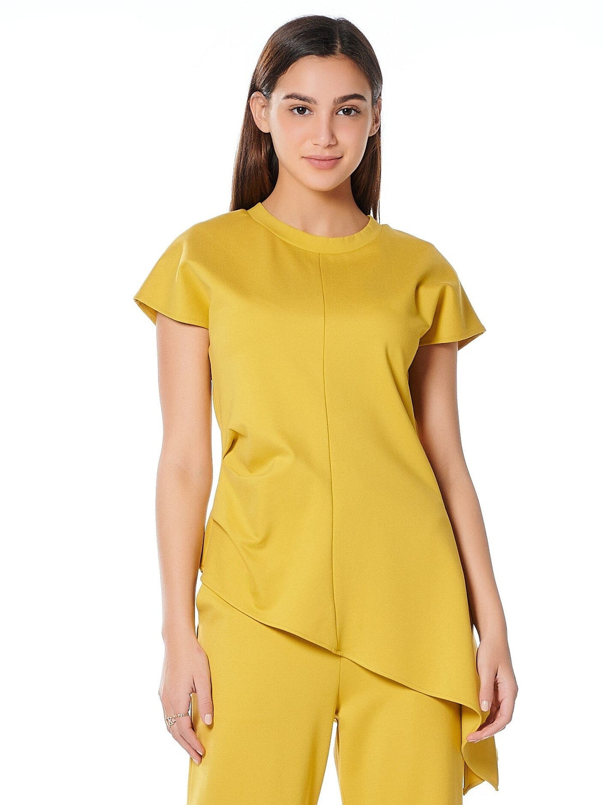 Gracia Fashion Women's Asymmetric Cut Ruched-Side Top