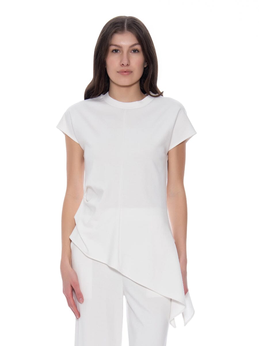 Gracia Fashion Women's Asymmetric Cut Ruched-Side Top