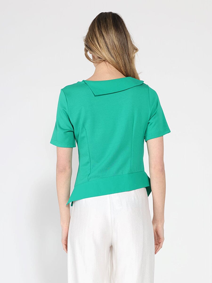 Gracia Fashion Women's Asymmetrical neck ruched detail solid top