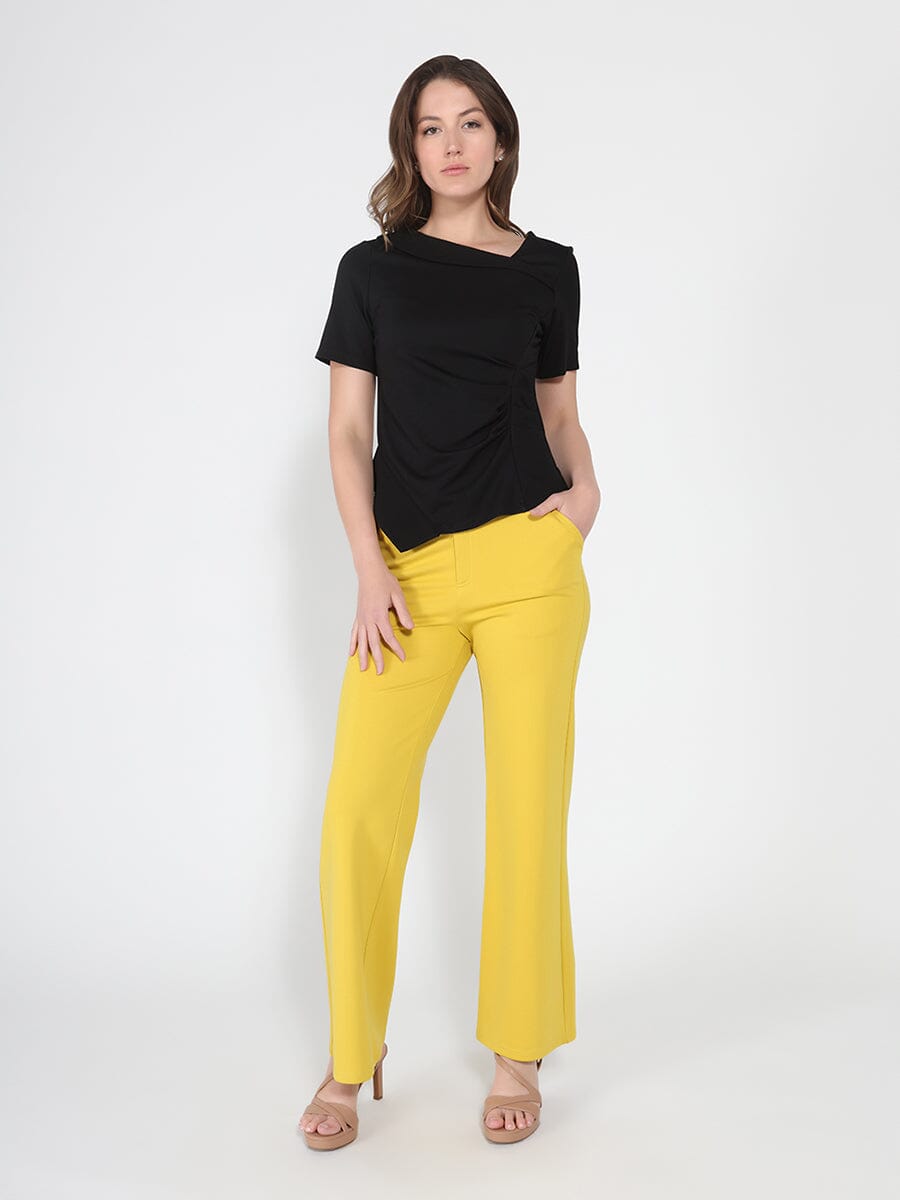 Asymmetrical neck ruched detail solid top