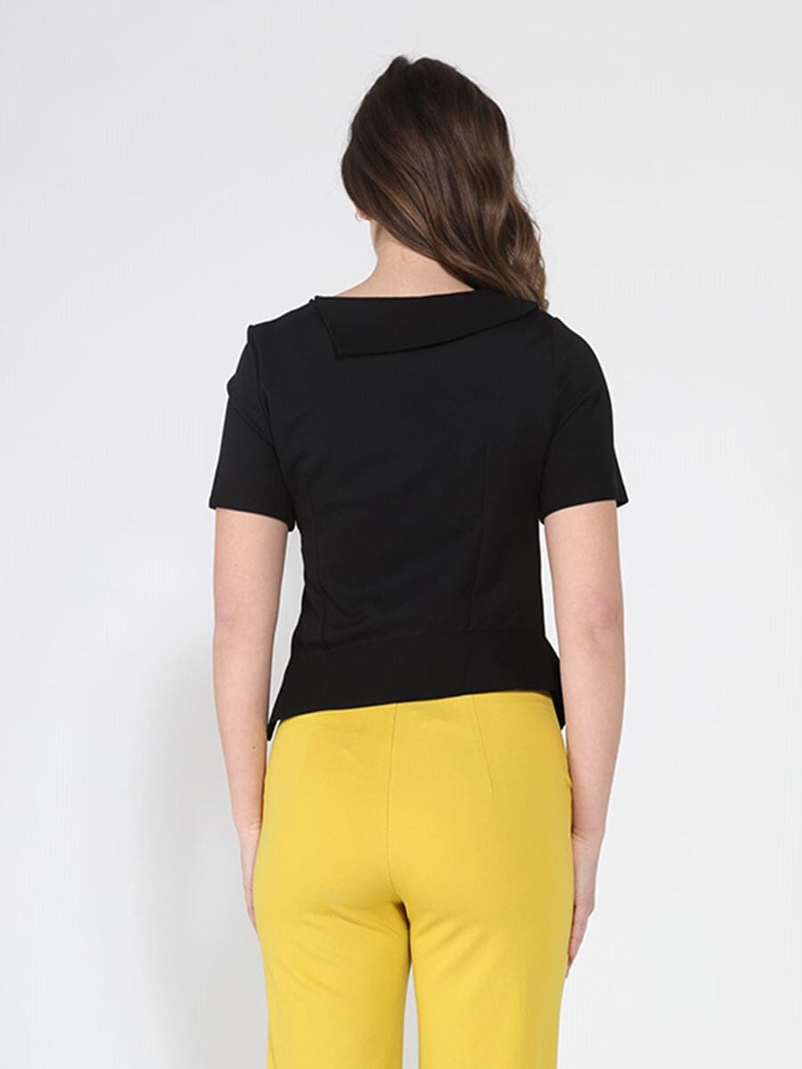 Gracia Fashion Women's Asymmetrical neck ruched detail solid top