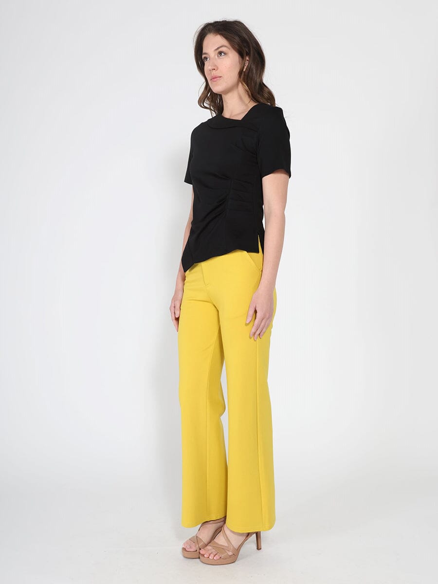 Gracia Fashion Women's Asymmetrical neck ruched detail solid top