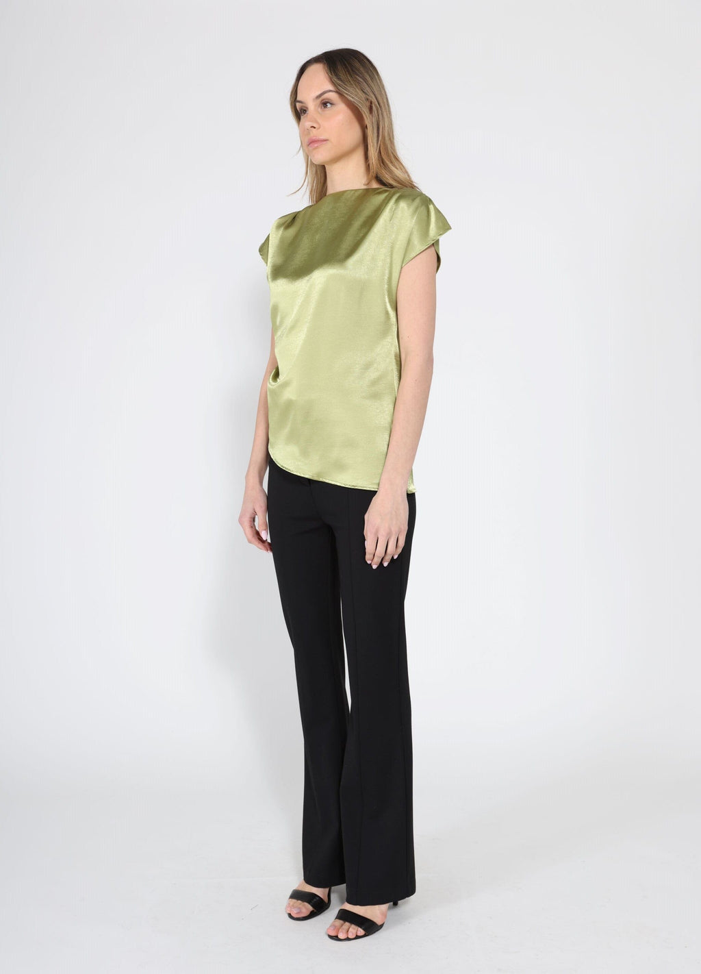 Asymmetrical side pleats short sleeve top