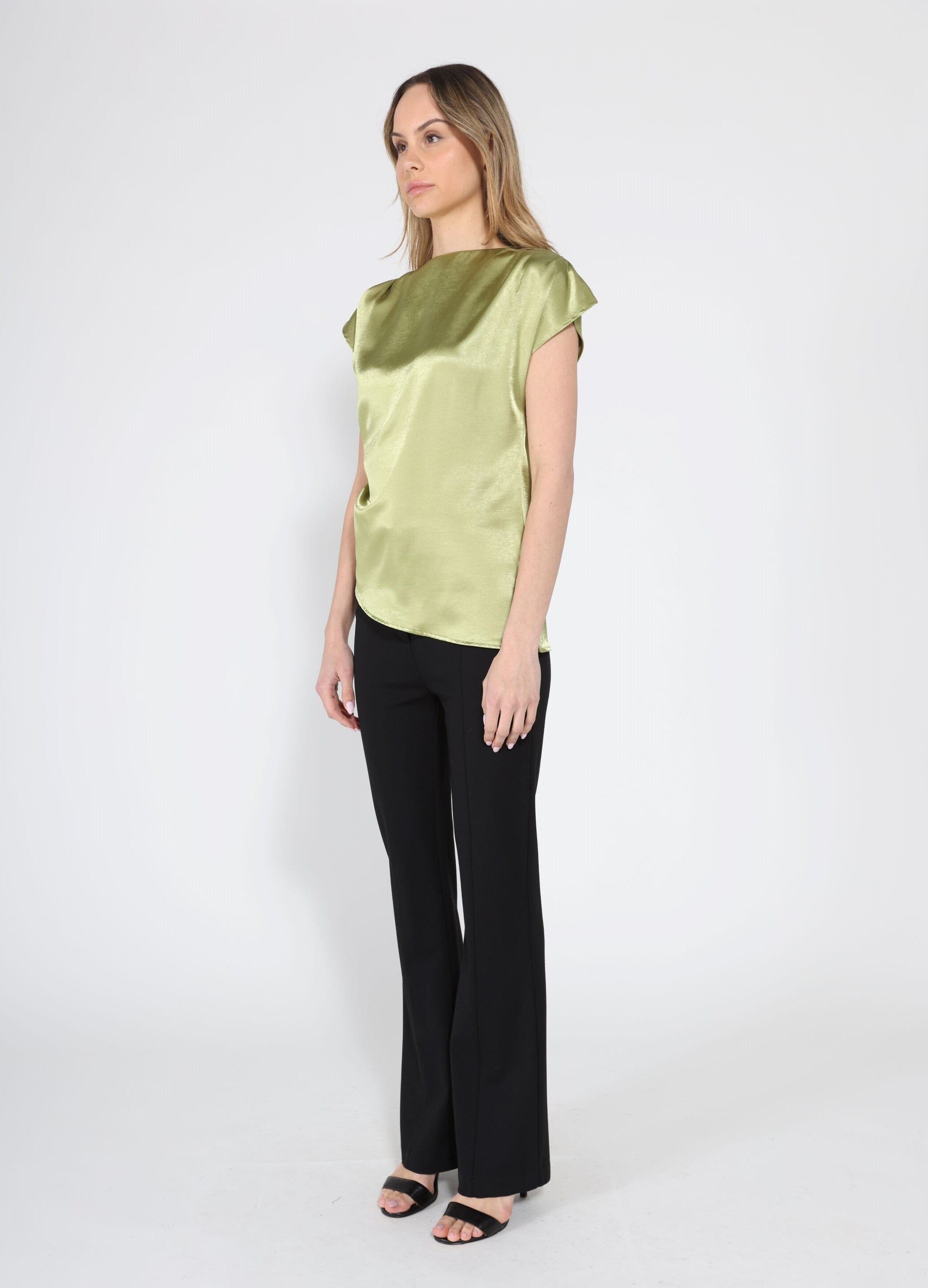 Asymmetrical side pleats short sleeve top