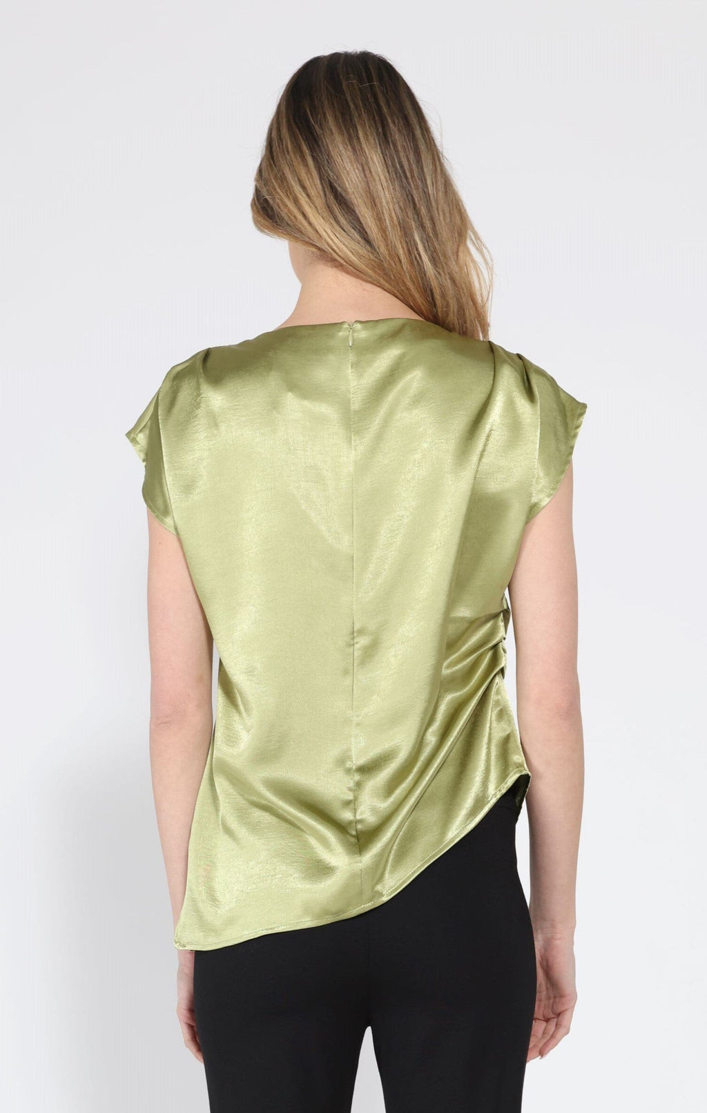 Asymmetrical side pleats short sleeve top