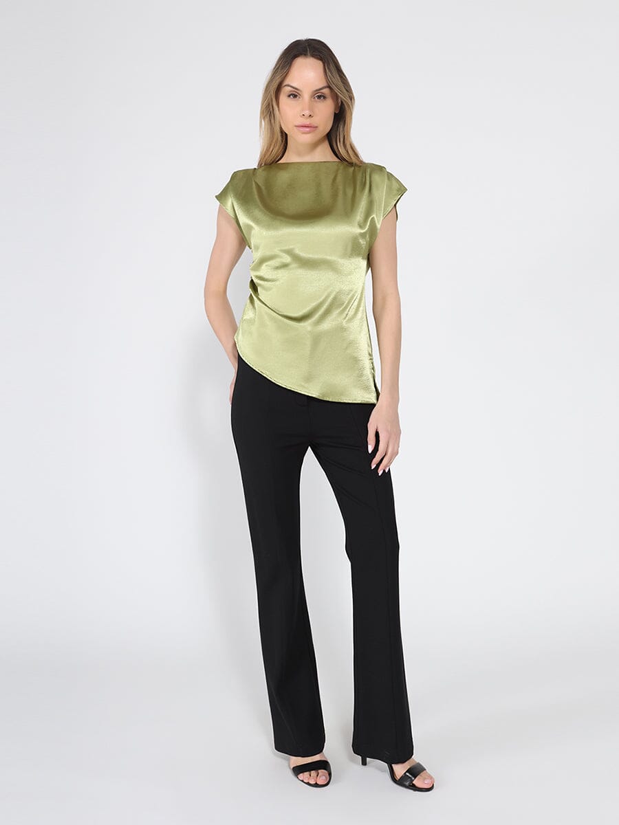 Asymmetrical side pleats short sleeve top