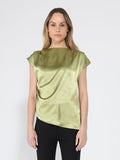Asymmetrical side pleats short sleeve top