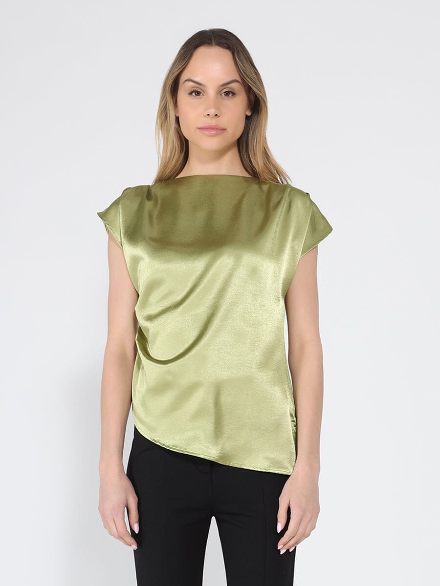 Asymmetrical side pleats short sleeve top
