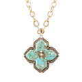 Blue Turquoise Maltese Cross Golden Pendant Necklace