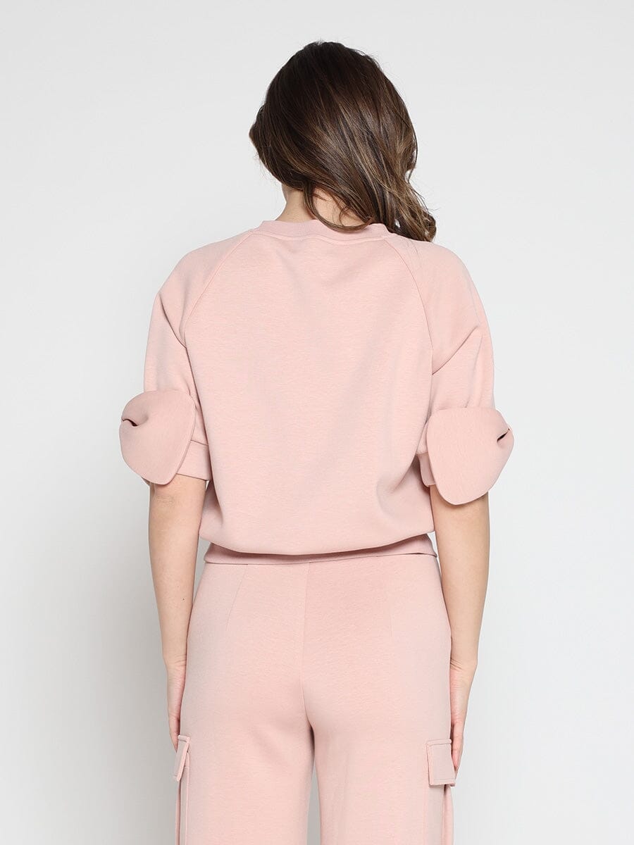 Bow detail sleeve round neck solid top