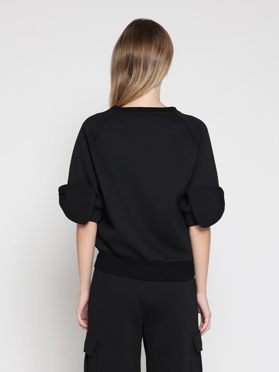 Bow detail sleeve round neck solid top