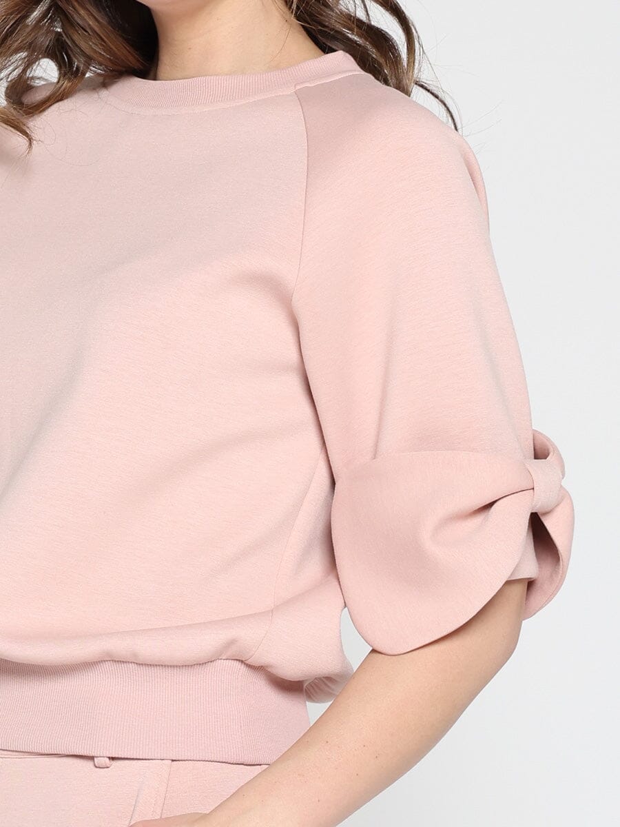 Bow detail sleeve round neck solid top
