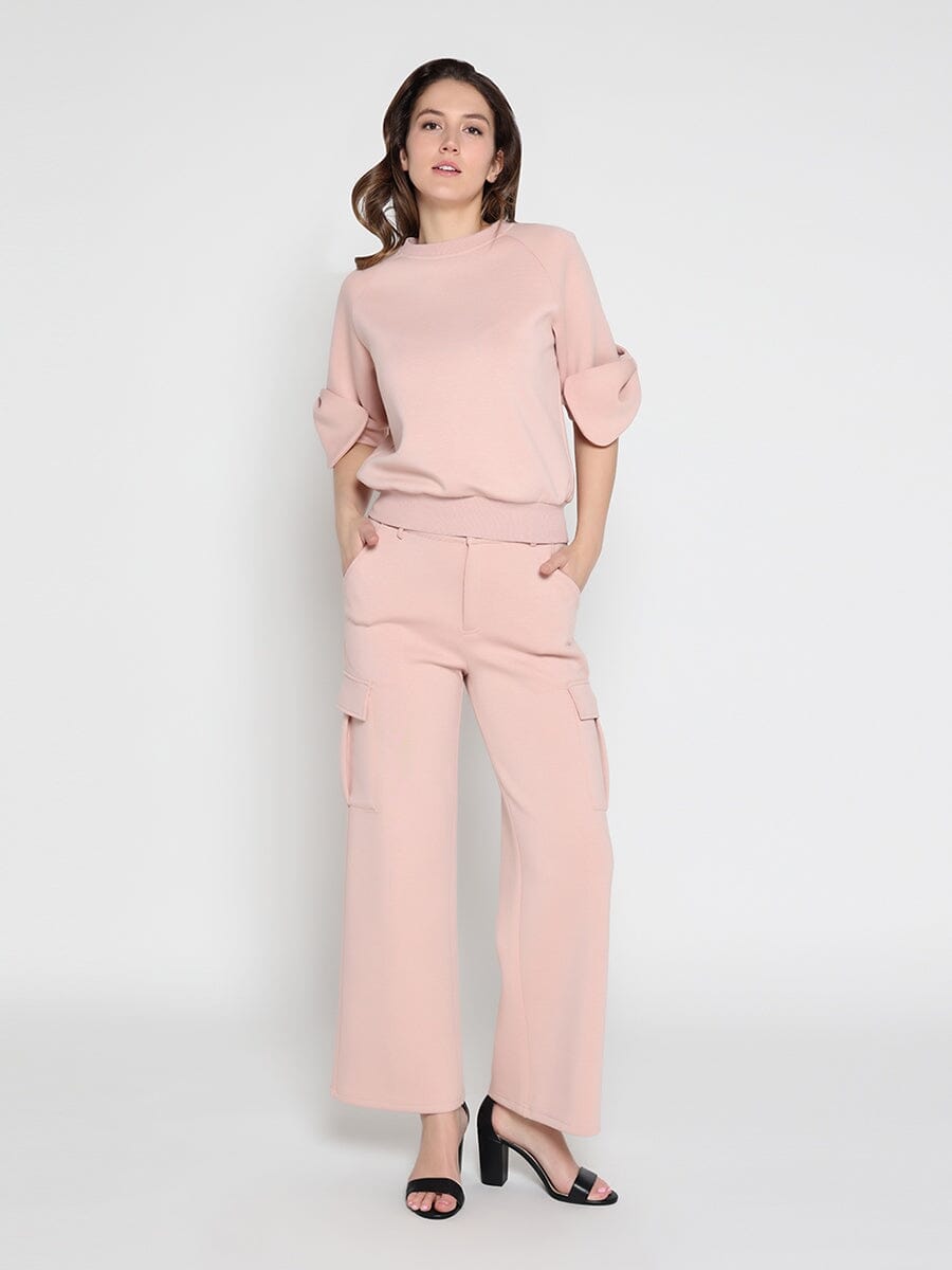 Bow detail sleeve round neck solid top