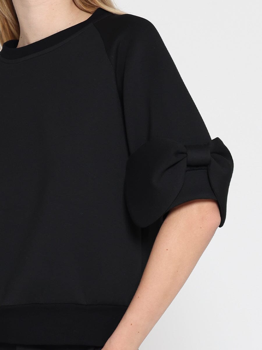 Bow detail sleeve round neck solid top