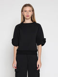Bow detail sleeve round neck solid top
