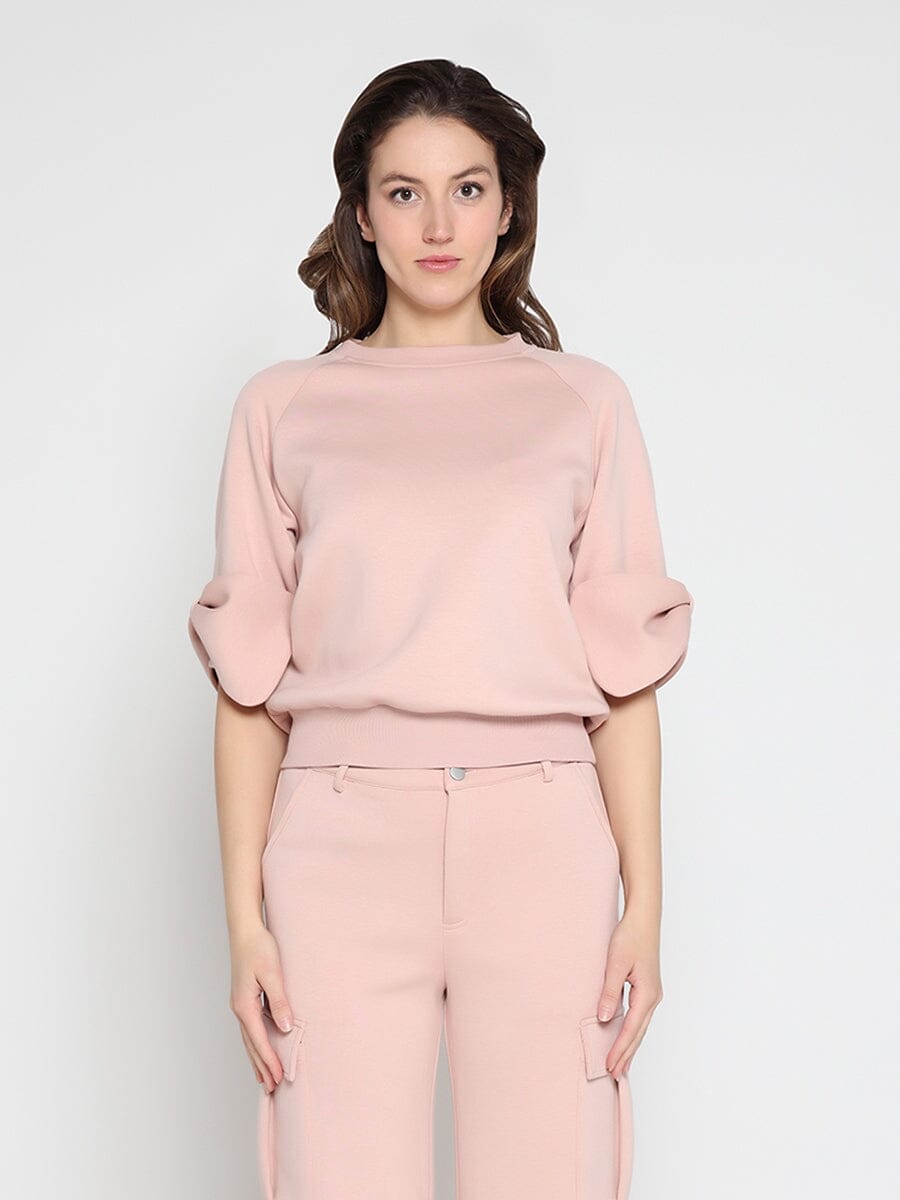 Bow detail sleeve round neck solid top