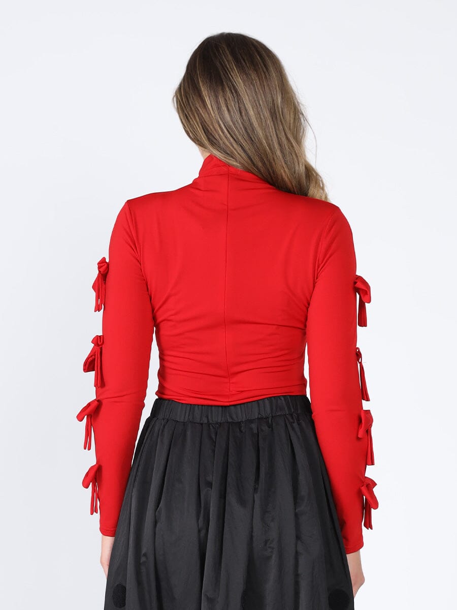 Bow Tie Sleeve Detailed Mock Neck Top