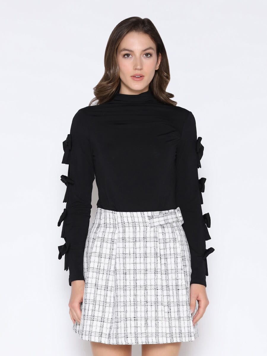 Bow Tie Sleeve Detailed Mock Neck Top