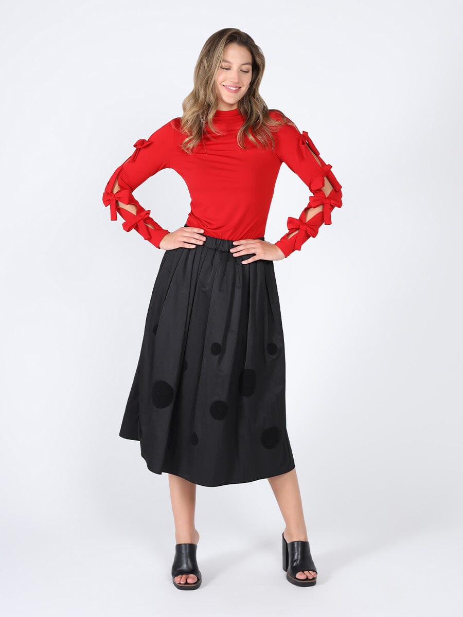 Bow Tie Sleeve Detailed Mock Neck Top