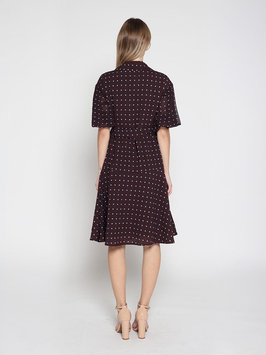 Brown polka dot wrap dress