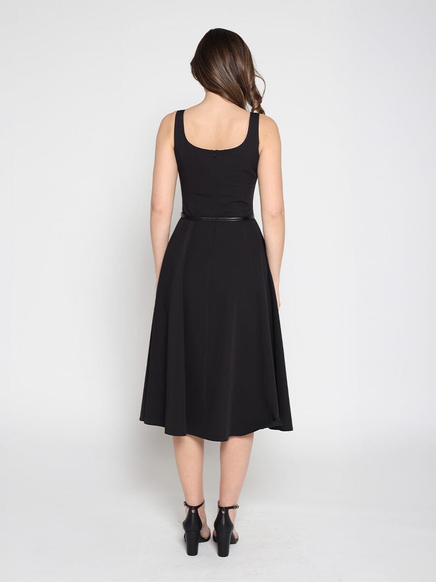Buckle Belted Square Neck  A-Line Sleeveless Dress